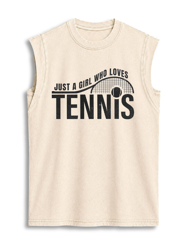 JUST A GIRL WHO LOVES TENNIS Vintage Washed Cotton Tank Top