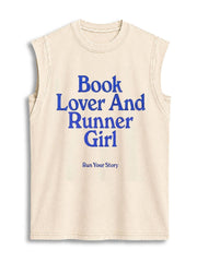 BOOK LOVER AND RUNNER GIRL Vintage Washed Cotton Tank Top