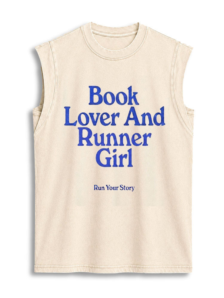 BOOK LOVER AND RUNNER GIRL Vintage Washed Cotton Tank Top