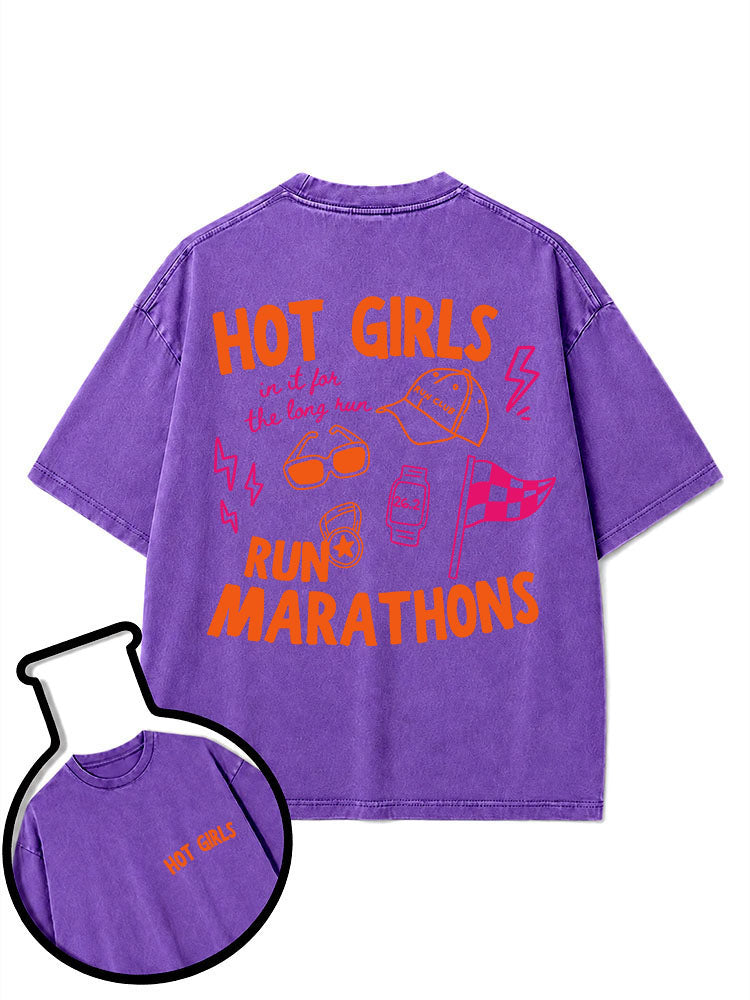 Hot Girls Run Marathons Washed T-Shirt