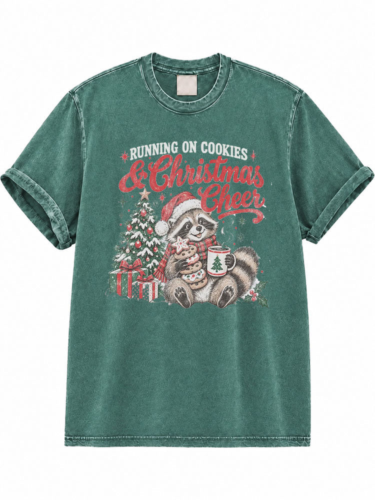 Christmas Run A Family Who Runs Together Stays Together Washed T-Shirt