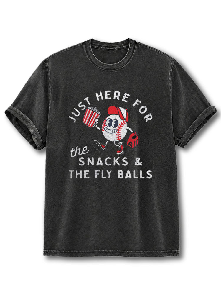 Just Here for The Snacks and The Fly Balls Washed T-Shirt