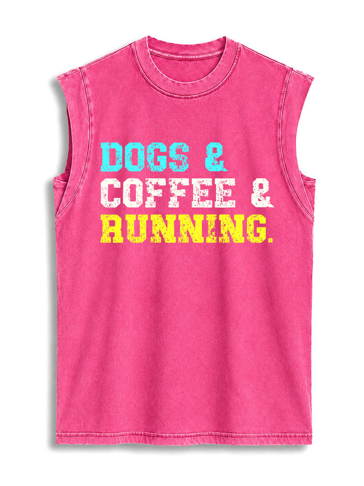 Dogs Coffee And Running Vintage Washed Cotton Tank Top