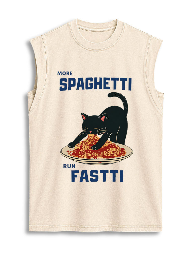 MORE SPAGHETTI RUN FASTTI Vintage Washed Cotton Tank Top
