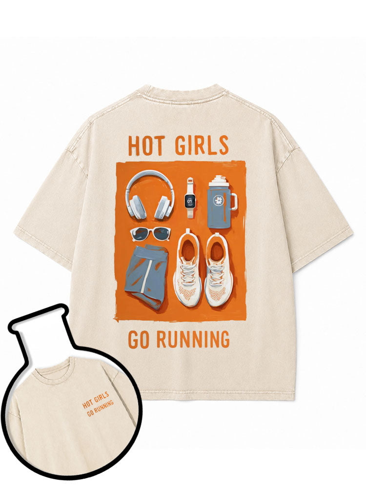 HOT GIRLS GO RUNNING Washed T-Shirt