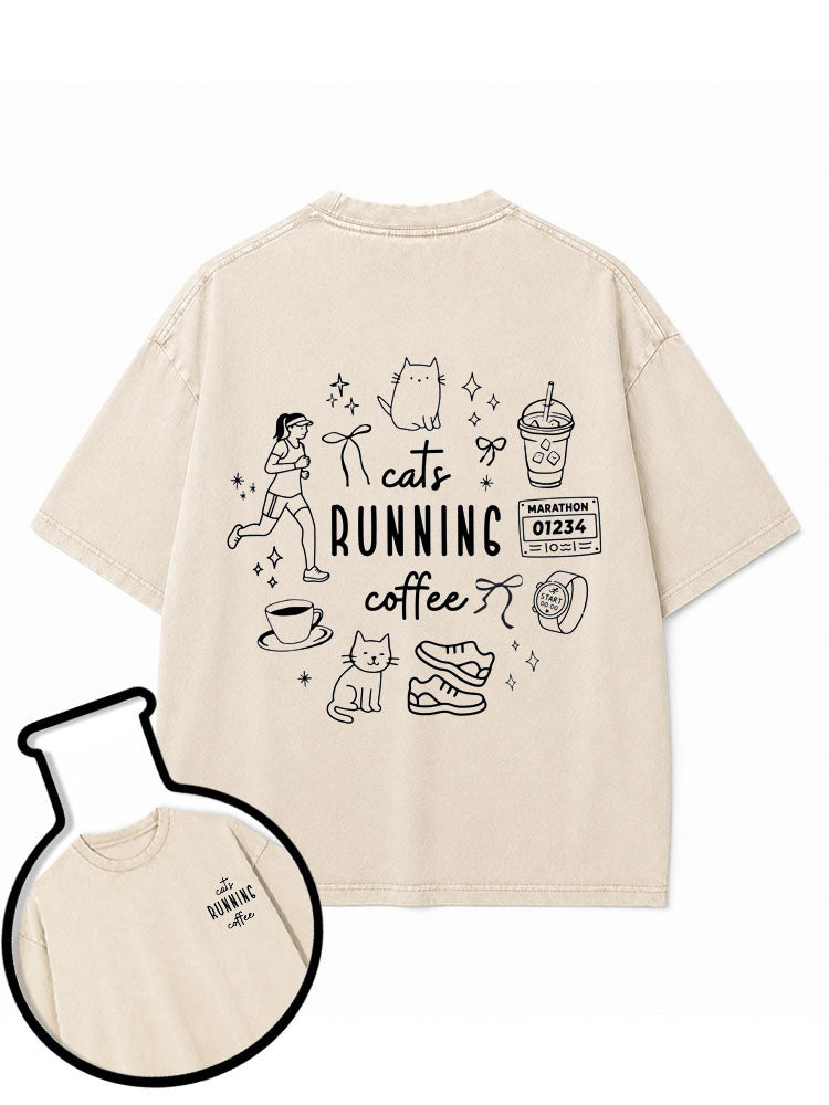 cats RUNNING coffee Washed T-Shirt