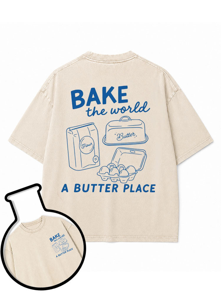 BAKE the world A BUTTER PLACE Washed T-Shirt