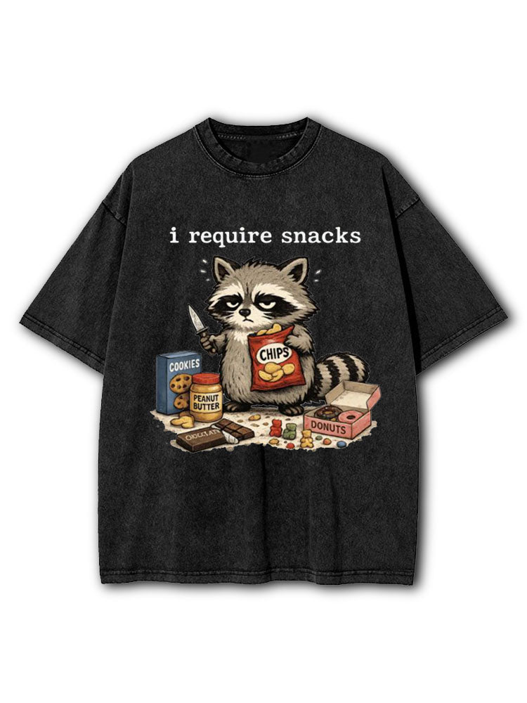 I Require Snacks Washed T-Shirt