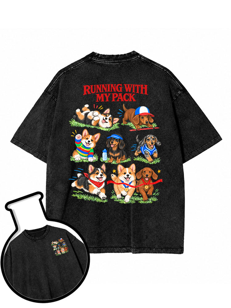 RUNNING WITH MY PACK Washed T-Shirt