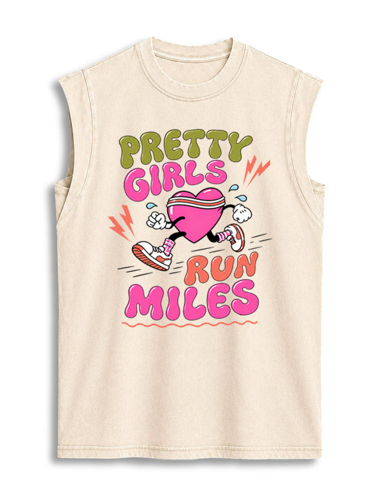 Pretty Girls Run Miles Vintage Washed Cotton Tank Top