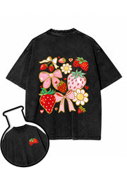Strawberry with Bows & Flowers Washed T-Shirt