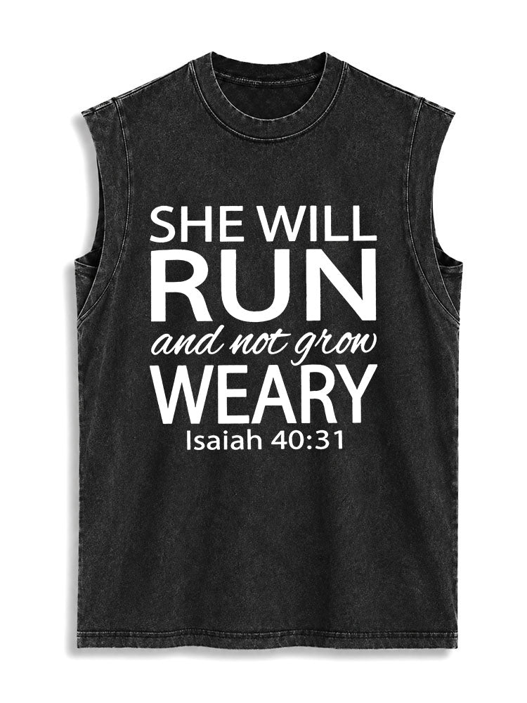 She Will Run and Not Grow Weary Vintage Washed Cotton Tank Top