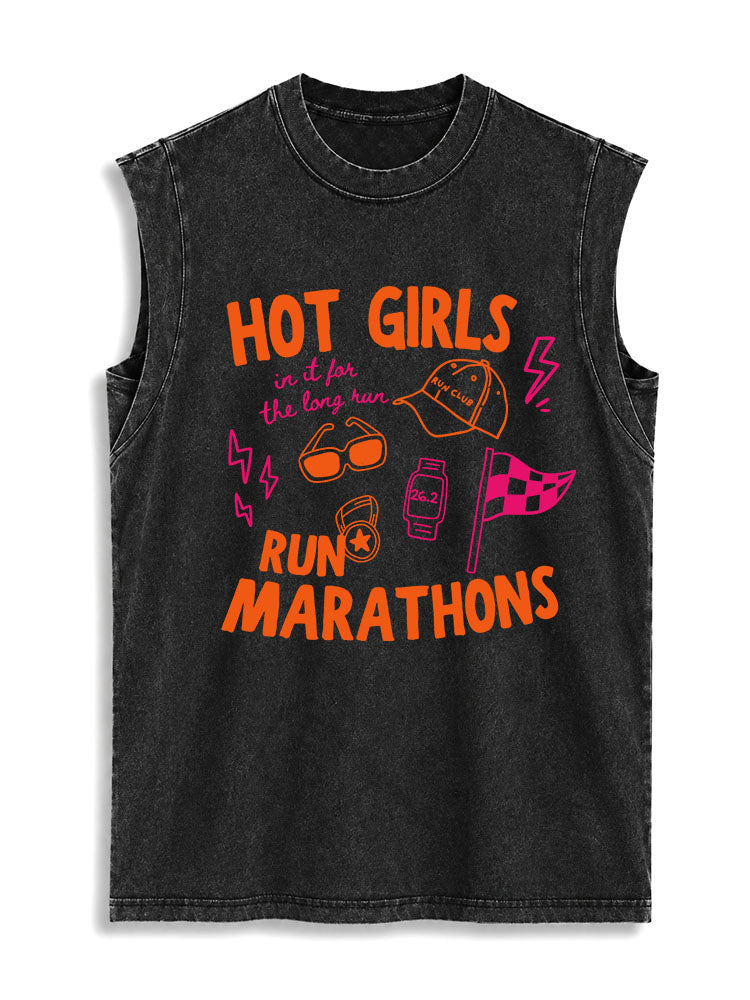 Hot Girls Run Marathons Vintage Washed Cotton Tank Top