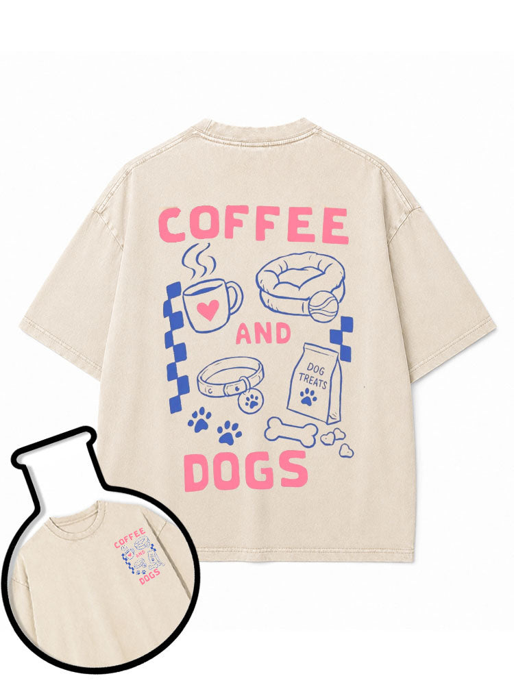 COFFEE AND DOGS Washed T-Shirt