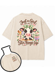 Just a Girl WHO LIKES TO COOK BAKE STIR REPEAT Washed T-Shirt