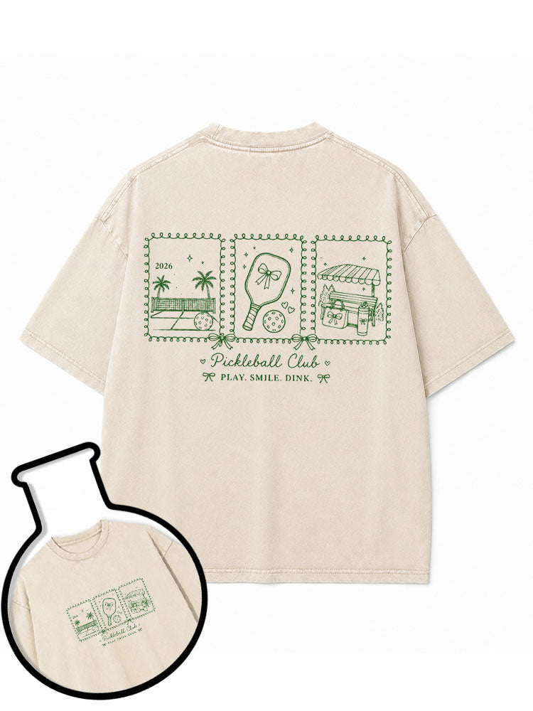 Pickleball Club  PLAY SMILE DINK Washed T-Shirt
