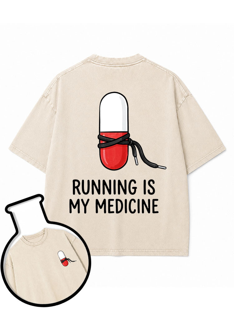 RUNNING IS MY MEDICINE Washed T-Shirt