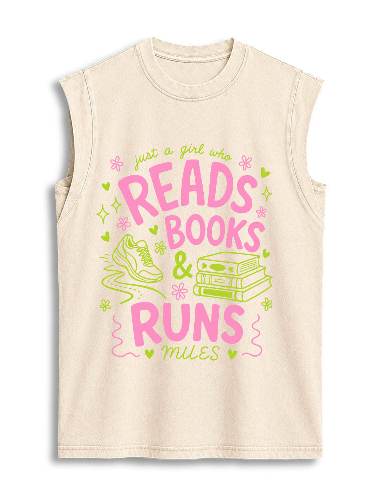 Just a girl who reads books & runs miles Vintage Washed Cotton Tank Top