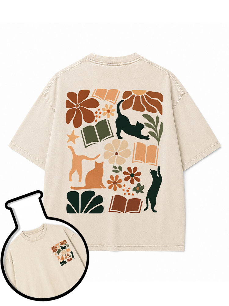 floral books Washed T-Shirt