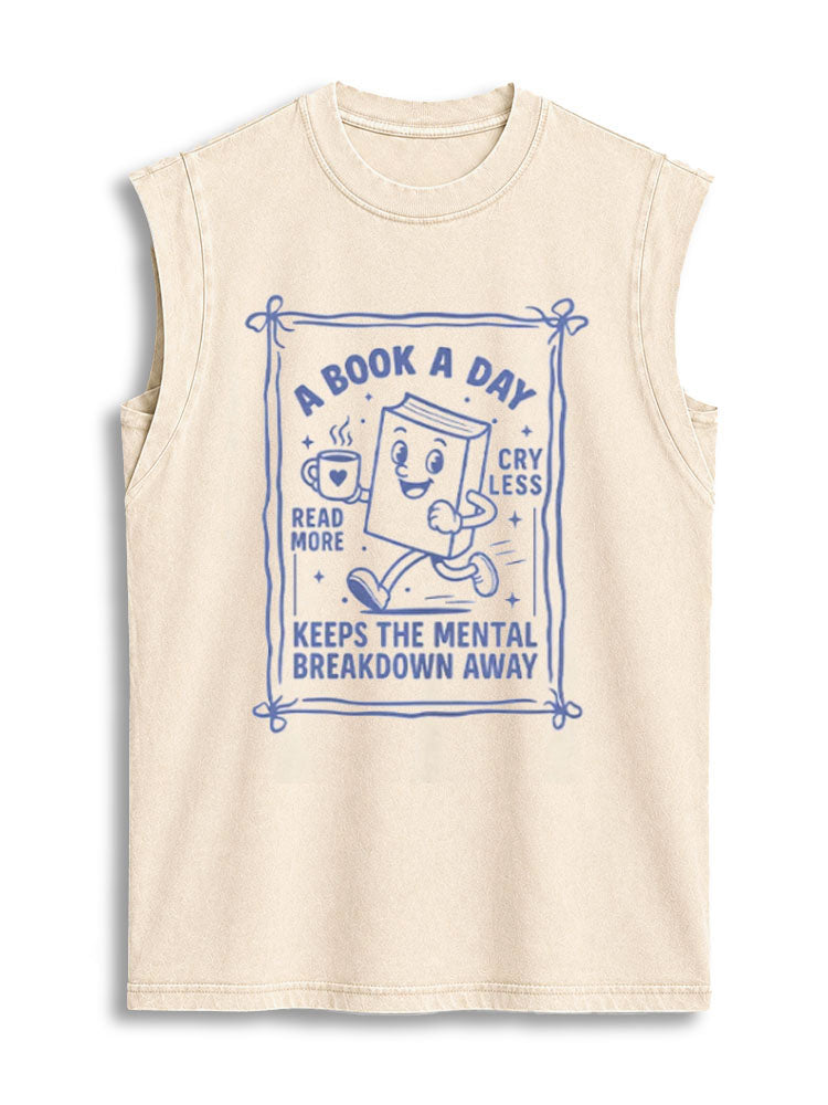 A BOOK A DAY KEEPS THE MENTAL BREAKDOWN AWAY Vintage Washed Cotton Tank Top