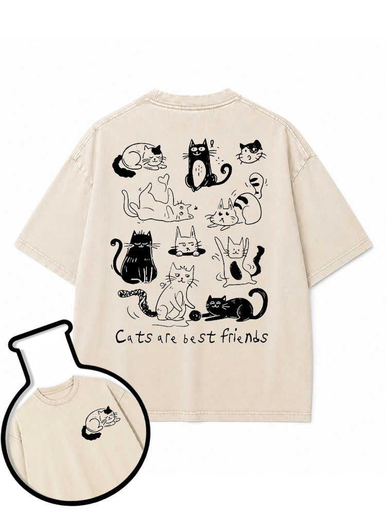 Cats are best friends Washed T-Shirt