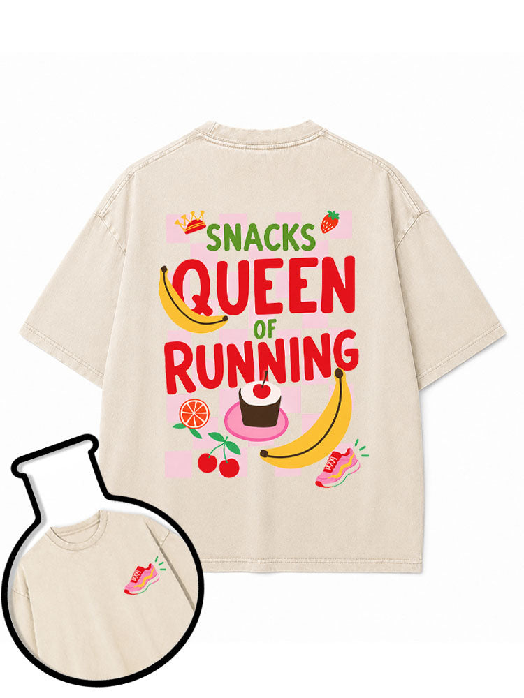 SNACKS QUEEN OF RUNNING Washed T-Shirt