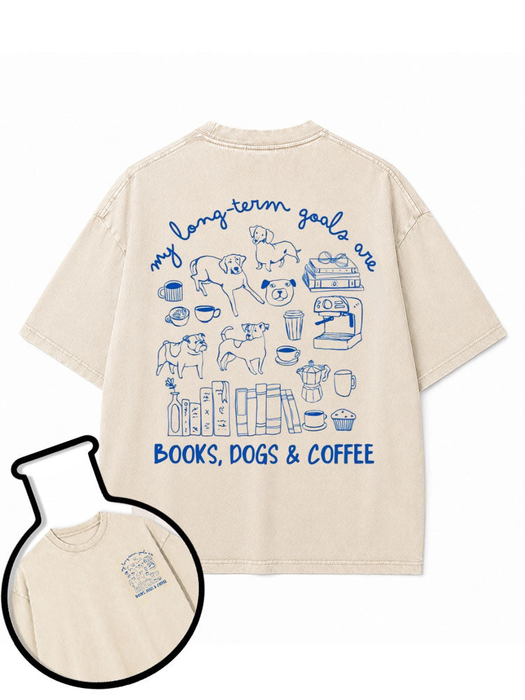 BOOKS DOGS & COFFEE Washed T-Shirt