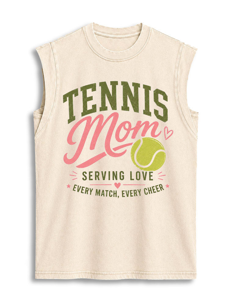 TENNIS Mom SERVING LOVE Vintage Washed Cotton Tank Top