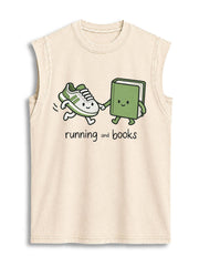 running and books Vintage Washed Cotton Tank Top