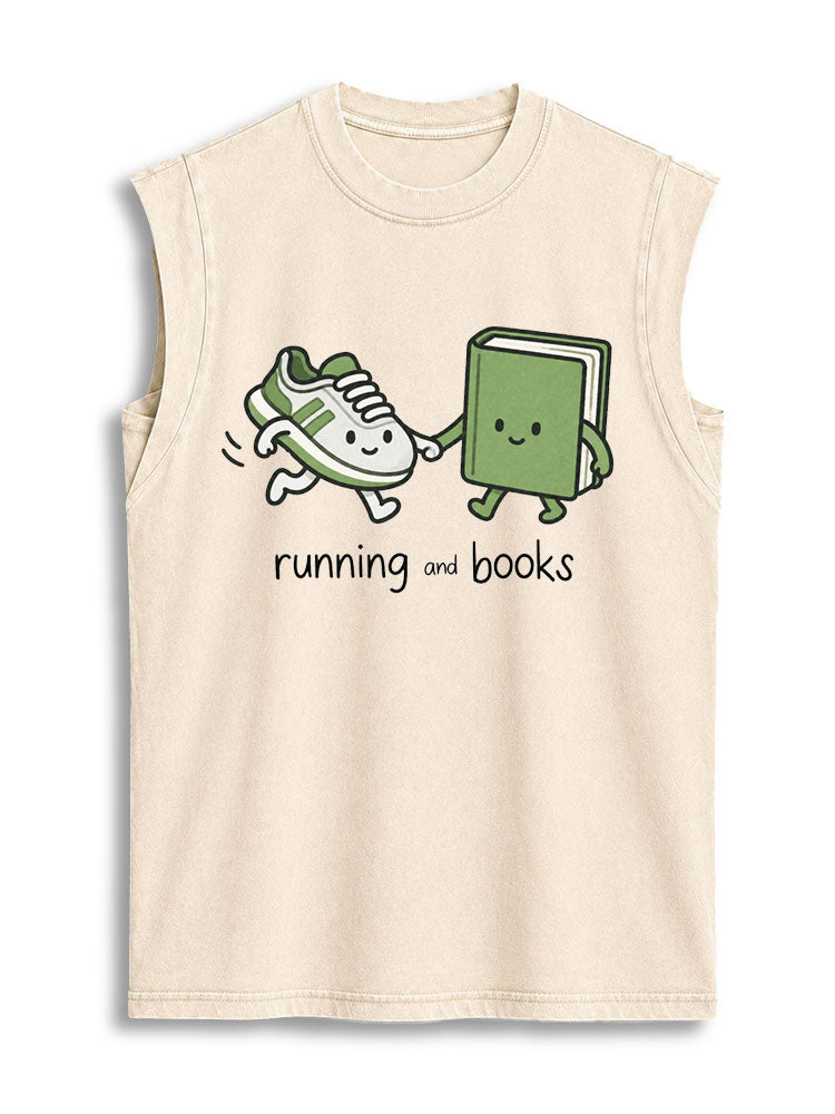 running and books Vintage Washed Cotton Tank Top