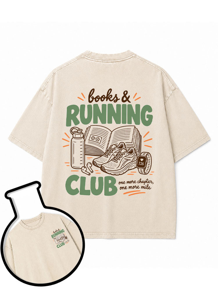 books & RUNNING CLUB Washed T-Shirt