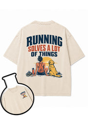 RUNNING SOLVES A LOT OF THINGS Washed T-Shirt