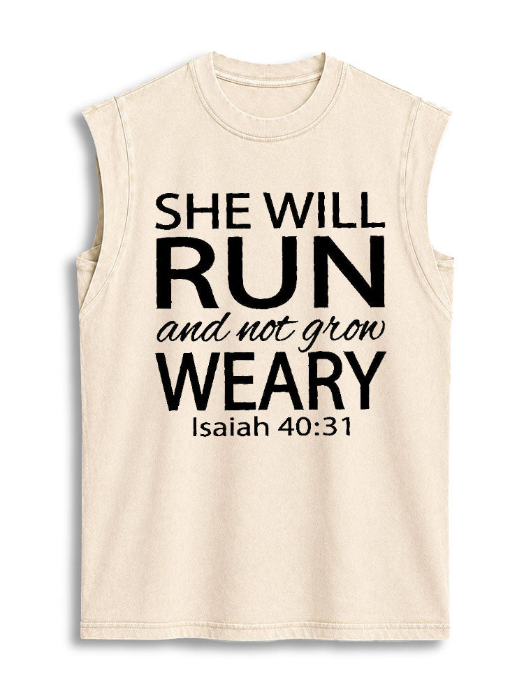 She Will Run and Not Grow Weary Vintage Washed Cotton Tank Top