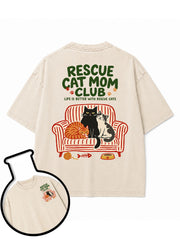 RESCUE CAT MOM CLUB Washed T-Shirt