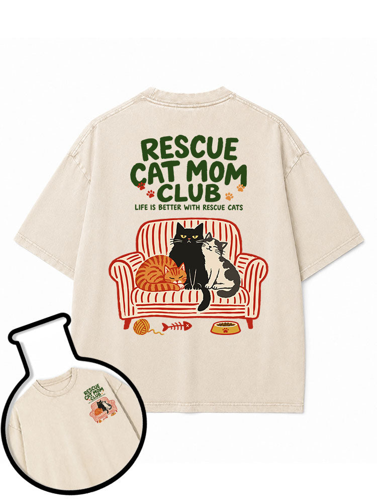 RESCUE CAT MOM CLUB Washed T-Shirt