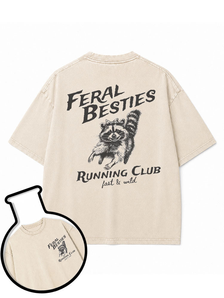FERAL BESTIES  RUNNING CLUB Washed T-Shirt