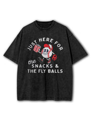 Just Here for The Snacks and The Fly Balls Washed T-Shirt