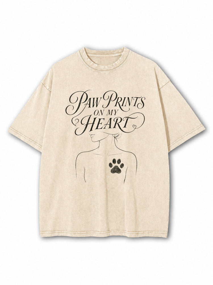 Paw Prints On My Heart Washed T-Shirt
