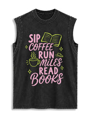 SIP COFFEERUN MILESREAD BOOKS Vintage Washed Cotton Tank Top