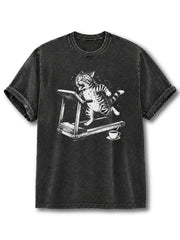 Exhausted Running Cat Washed T-Shirt