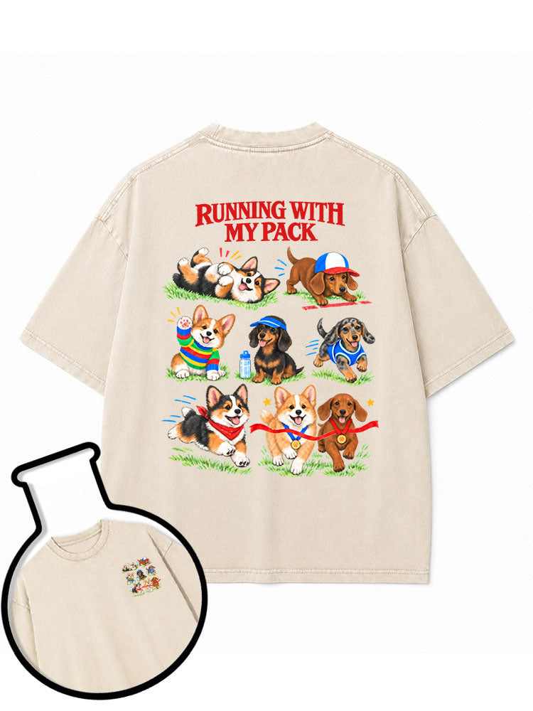 RUNNING WITH MY PACK Washed T-Shirt