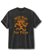 Will Run For Pizza Washed T-Shirt