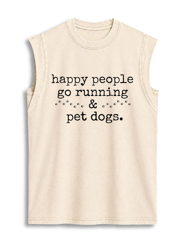 happy people go running & pet dogs Vintage Washed Cotton Tank Top