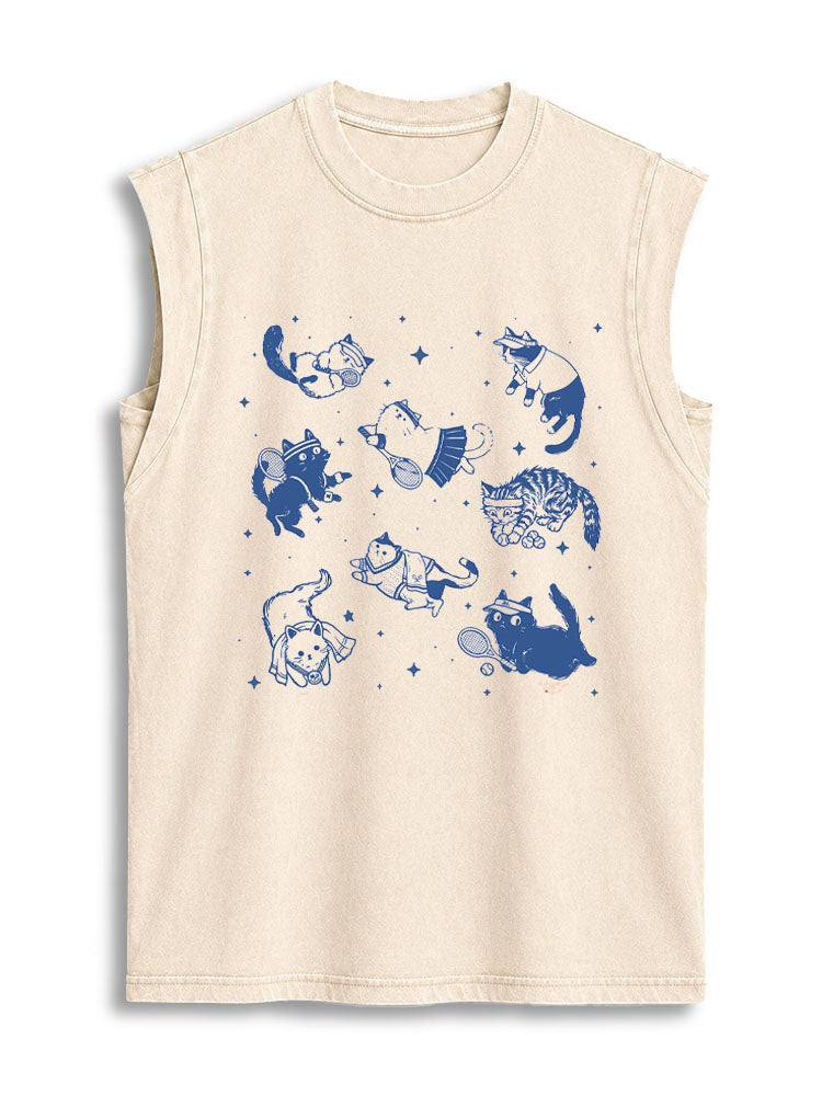 CAT TENNIS Vintage Washed Cotton Tank Top