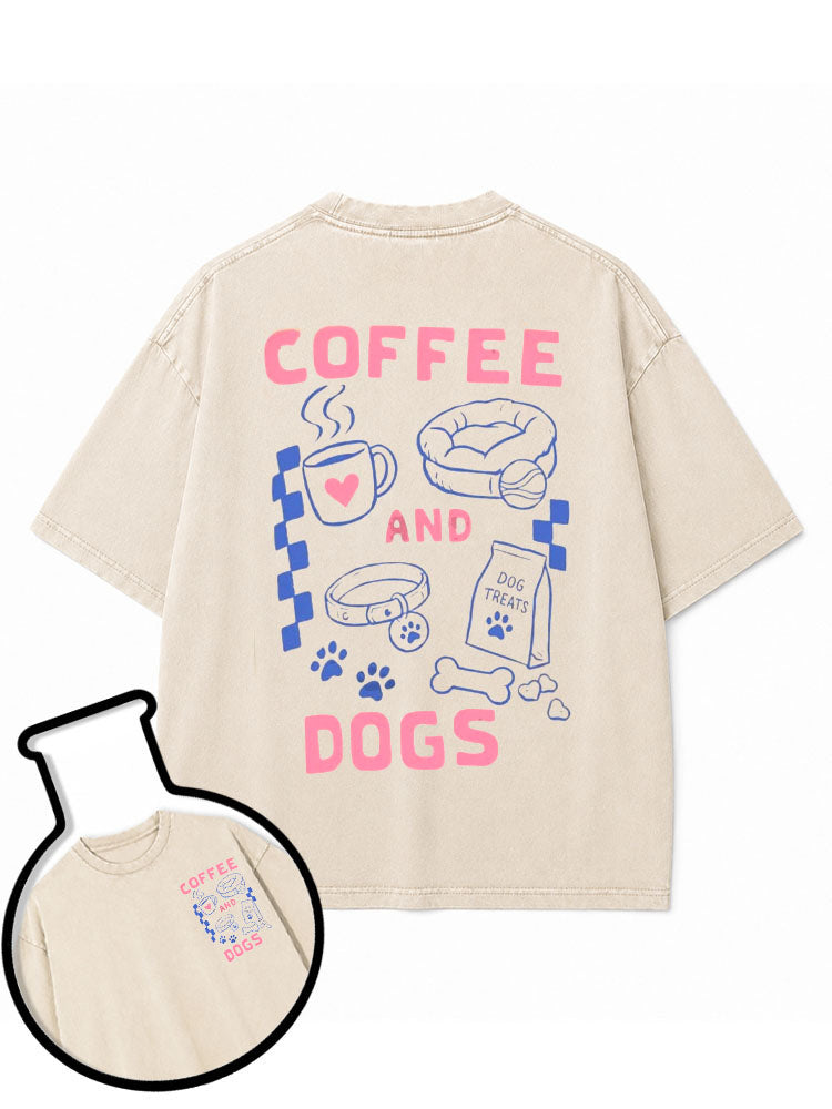 COFFEE AND DOGS Washed T-Shirt