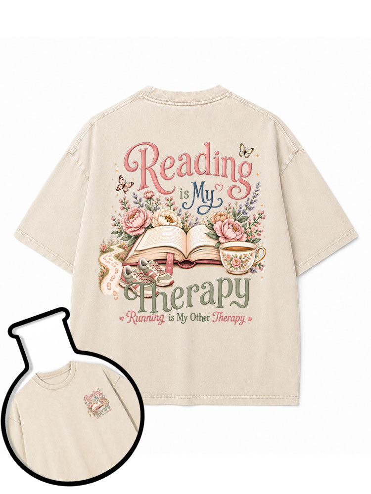 Reading is My Therapy Running is My Other Therapy Washed T-Shirt