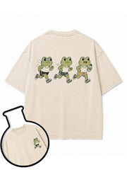Funny Jogging Frogs Washed T-Shirt