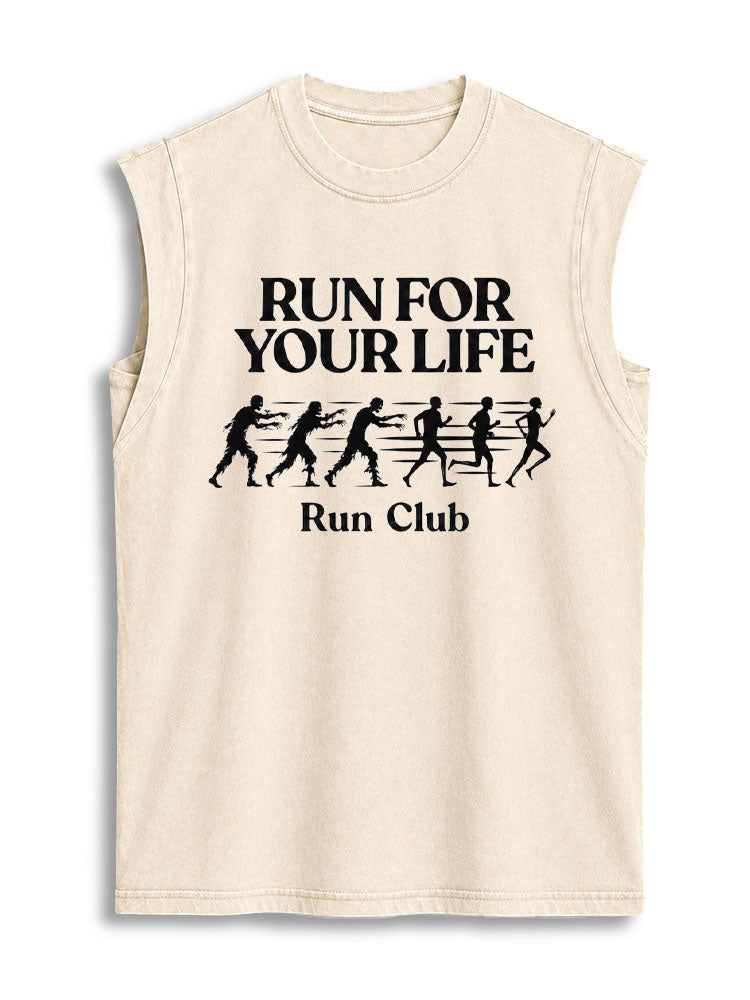 RUN FOR YOUR LIFE Vintage Washed Cotton Tank Top