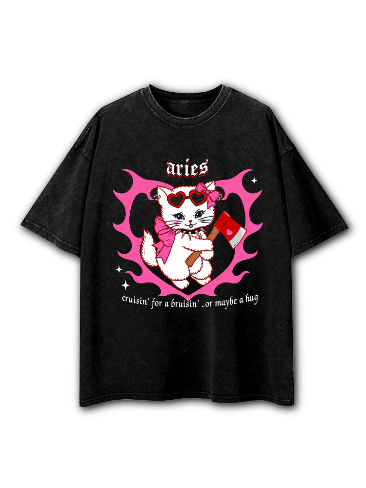 ARIES cruisin' for a bruisin or maybe a hug Washed T-Shirt