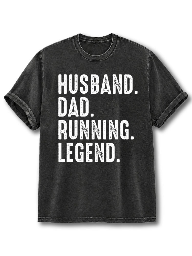 Husband Dad Running Legend Washed T-Shirt